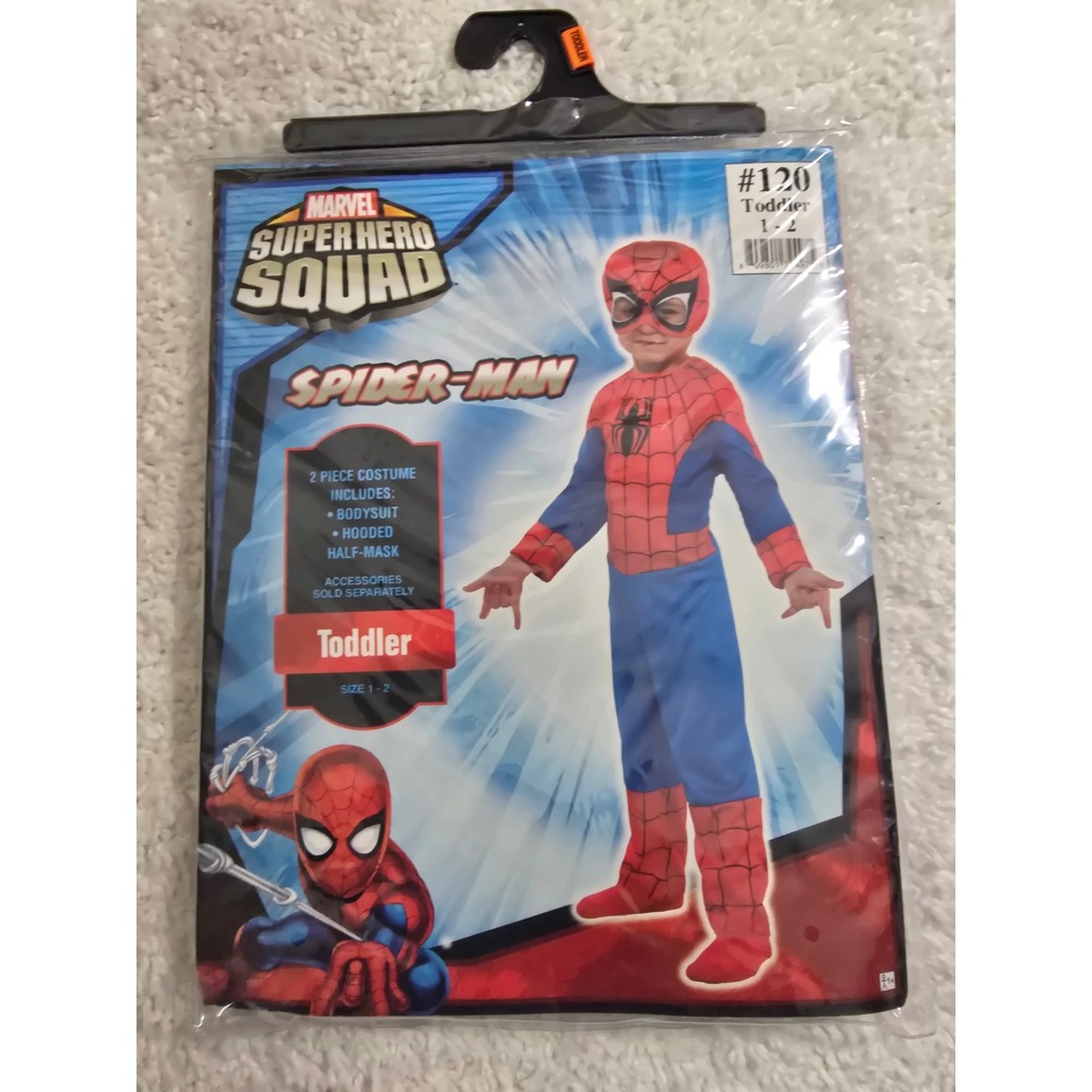 Marvel Super Hero Squad Spider-Man Toddler Costume Size 1-2 Bodysuit Mask 120